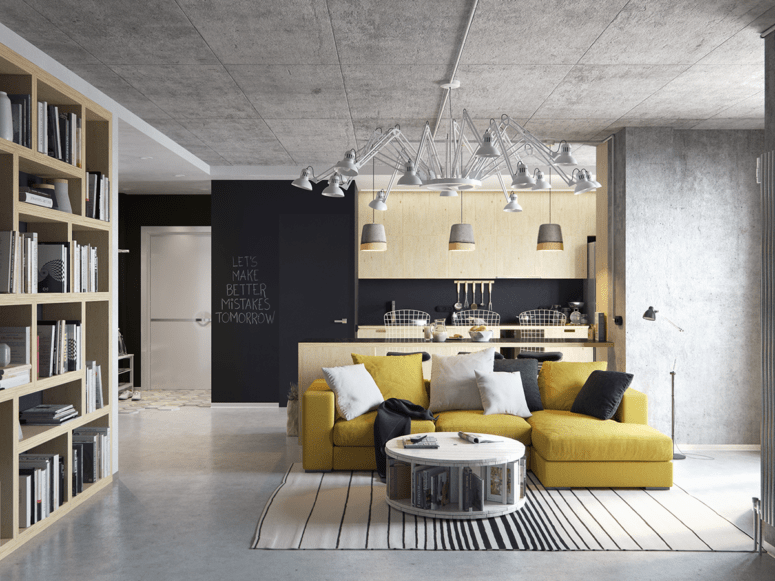 Modern Living Room And Kitchen Combo With Industrial Modern Living Room And Kitchen Combo With Industrial