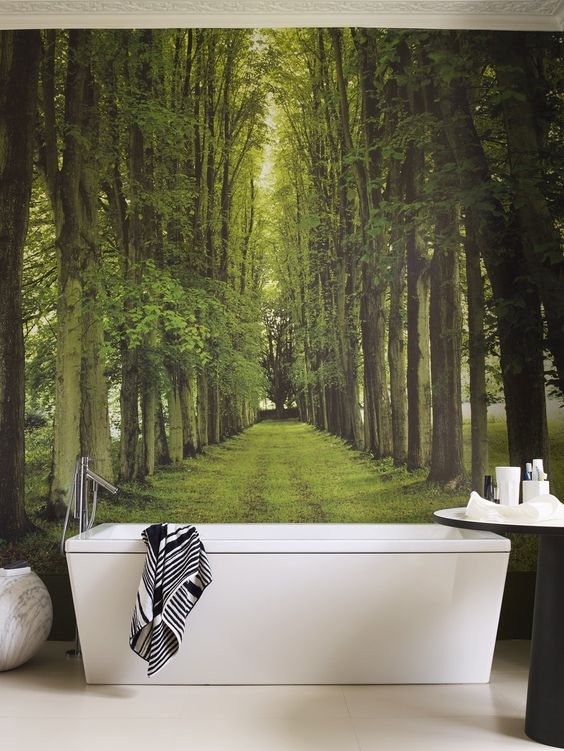 green alley mural turns your bathroom into a spa retreat somewhere in the woods