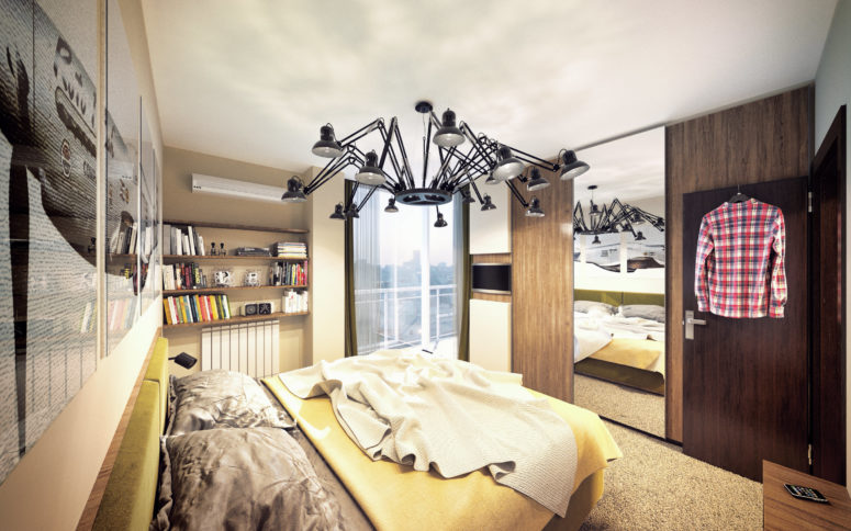 The bedroom is a private space designed with functionality and coziness in mind