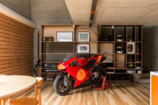 Motorcycle in a dining room