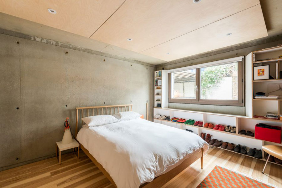 The master bedroom is decorated in a more personal way, with a cool window shelf for shoes