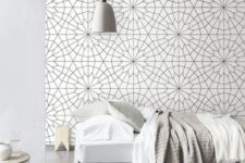 07 geometric flower wallpaper adds dimension to this bedroom design