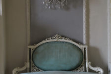 08 This green love seat is shabby chic, and it looks amazing with a vintage chandelier