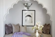 08 reading nook with an upholstered bench and a Moroccan arch