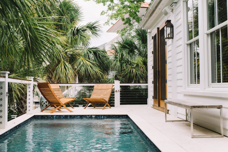 The small terrace is centered around a plunge pool, it's uncluttered and simple