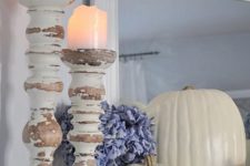 10 cream fall mantel with pumpkins and candles in shabby chic candle holders