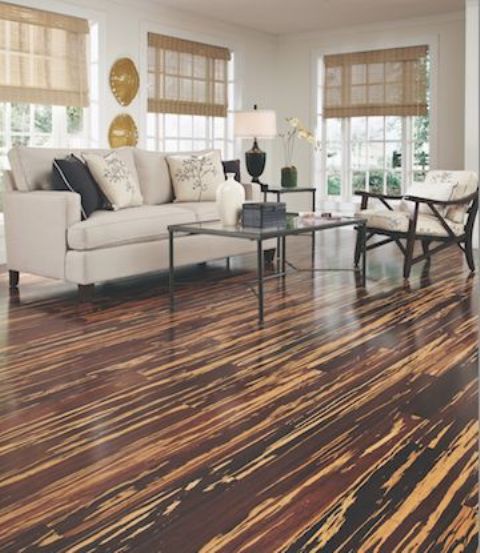 bold patterned bamboo floors make a statement in this room