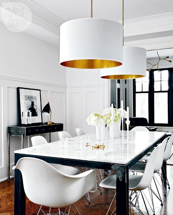 eclectic white dining room with wainscoting for a texture