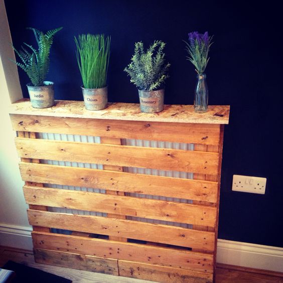 reclaimed wood radiator cover that doubles as a shelf
