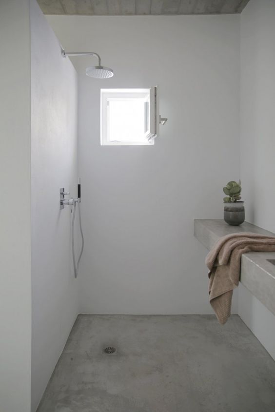 there's no better cover for a shower than concrete, it's mildew-resistant and thermal shock-resistant