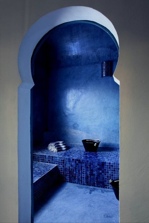 traditional Moroccan bathroom in ice blue tile