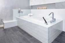 18 grey wood patterned vinyl floors to match a modern bathroom