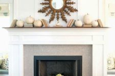 18 simple decor with white pumpkins and a sunburst mirror