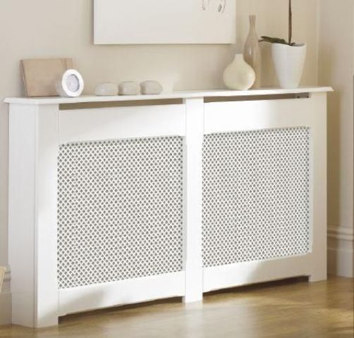 super narrow white radiator cover and shelf in one