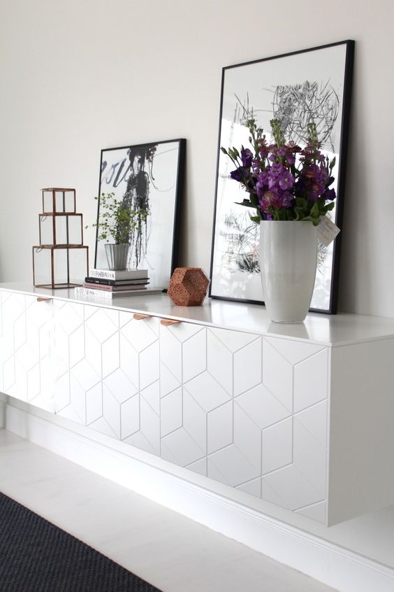 IKEA cabinets with geometric fronts can be lit to accentuate them