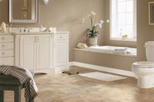 19 being water resistant, vinyl tiles perfectly imitate stone like here