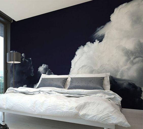 dark clouds mural makes any space look bigger and brings an eye catchy look