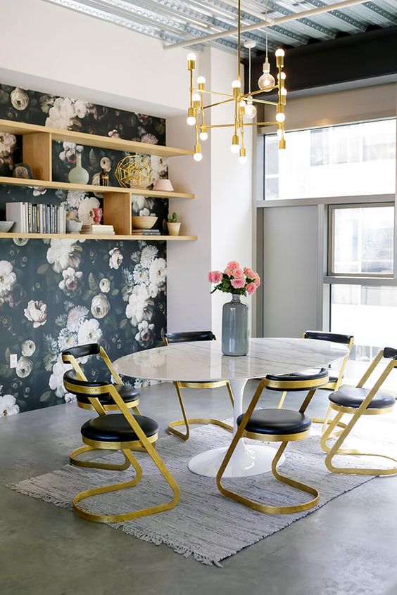 naturally looking floral wallpapers to upgrade a dining space