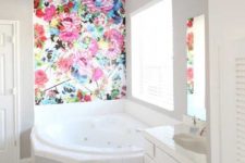 22 add color to your bathroom with this floral wallpaper