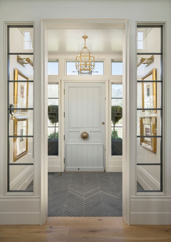 slate floor tile set in herringbone pattern is durable
