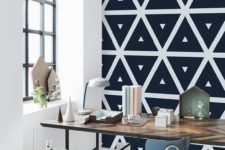26 monochromatic geometric self-adhesive wallpaper is a great idea for a modern workspace