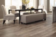 26 oak-looking vinyl plank floors for a dining room