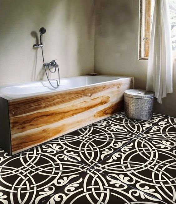 oversized black and white bathroom tiles really make a statement