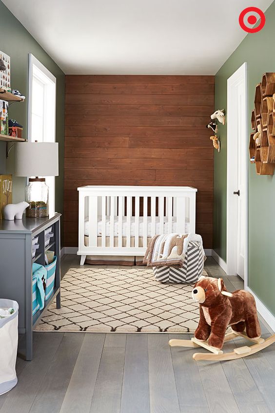 simple wooden wall for a woodland-themed nursery