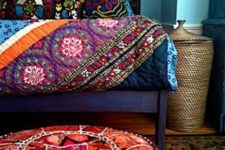 34 bold bedding, bedspread and fabric pouf