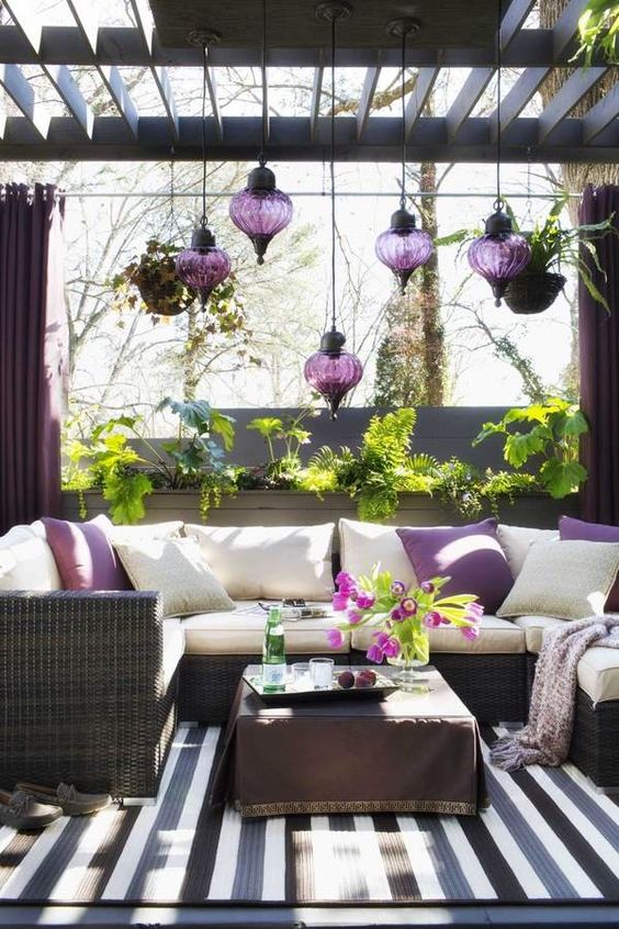 Moroccan purple hanging lanterns for a patio