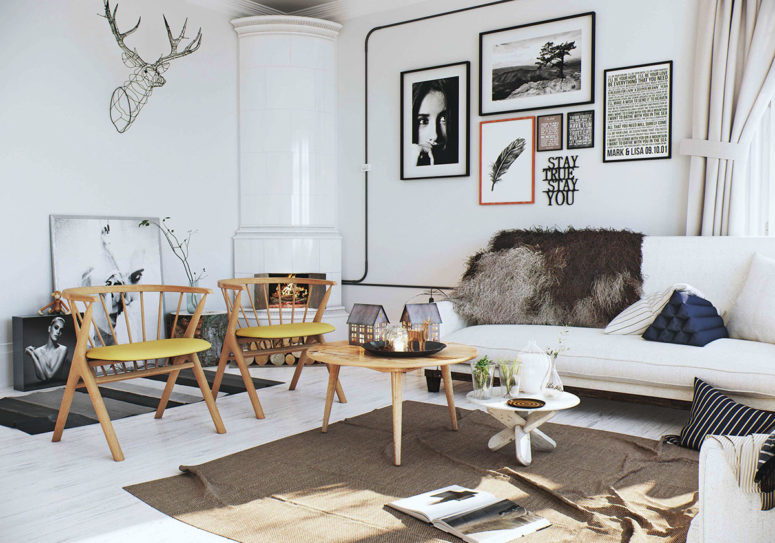 A wood stove is a centerpiece of the room, it's not only a decoration, it works and brings warmth