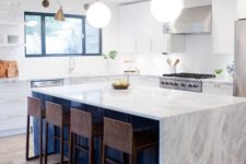 02 mid-century modern kitchen reveal with a clean pristine marble countertop