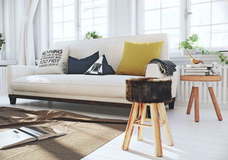 I Love the fur covered stool, which makes the room cozier and comfier