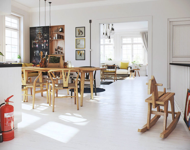 The kitchen is airy and has two eating areas; a breakfast nook in the corner is a very cozy space