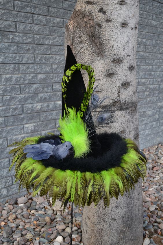 witch hat made of feathers and fur