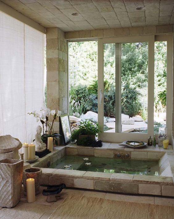 neutral-colored stone for an Asian-styled bathroom