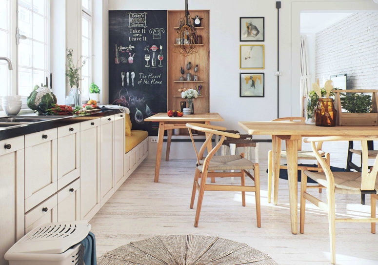The kitchen is full of light and very comfy, warm woods add to the decor