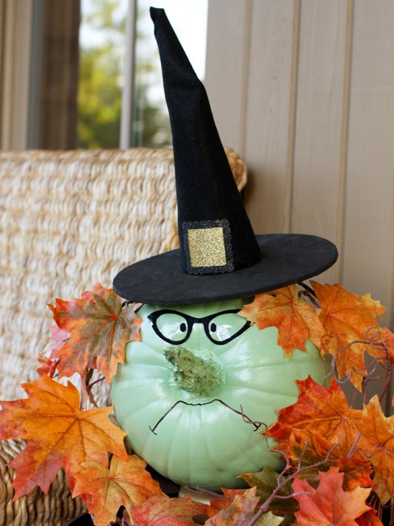 turn a pumpkin into a fun witch in a hat, this craft may be done together with your kids