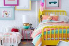 09 shared girls’ room with lots of color and a whitewashed headboard wall