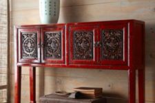 10 hot red credenza looks cool in a light wood backdrop