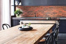 10 masculine kitchen of dark grey with modern red brick clad