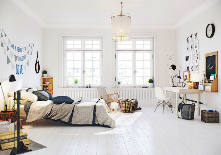The bedroom is united with a home office