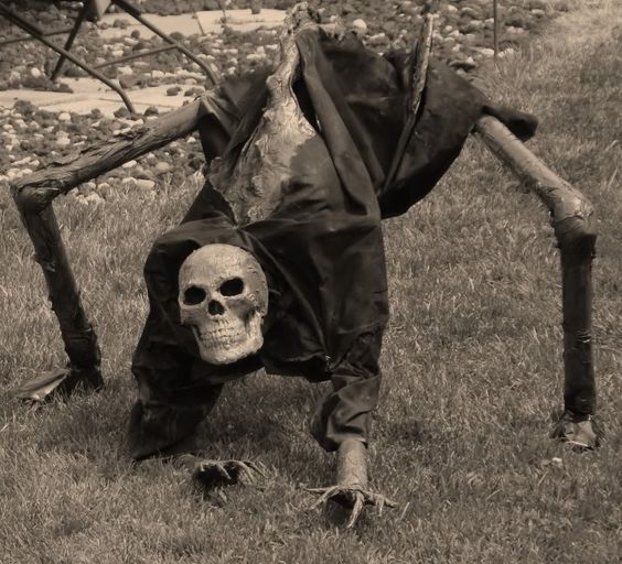 a couple of branches, some fabric and a skull can be turned into such a creepy decoration