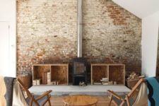 22 restored brick clad with a stove for safety and to accentuate it