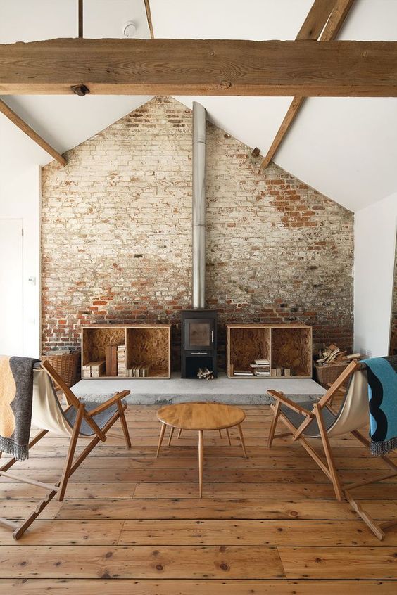 restored brick clad with a stove for safety and to accentuate it