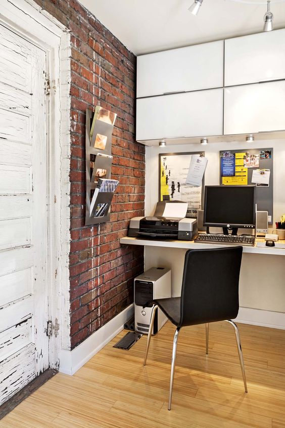 accentuate your office nook with red brick panels, it's easy and not fussy