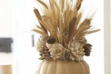 26 pumpkin vase with faux flowers, wheat