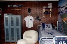28 baseball-themed room with a faux brick wall