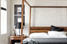 29 add personality to your bedroom with a simple white brick clad