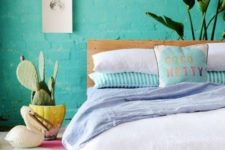 30 accent brick wall painted turquoise becomes a focal point of the room